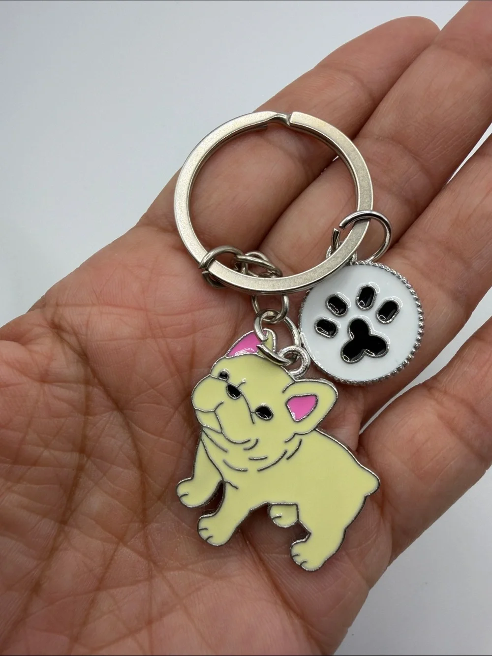 Yellow French Bulldog Keychain with Paw Charm
